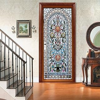 artfanke 3D Stained Glass Door Sticker Peel and Stick - self-Adhesive Door Wraps Murals Fridge Wallpaper - Waterproof PVC ...