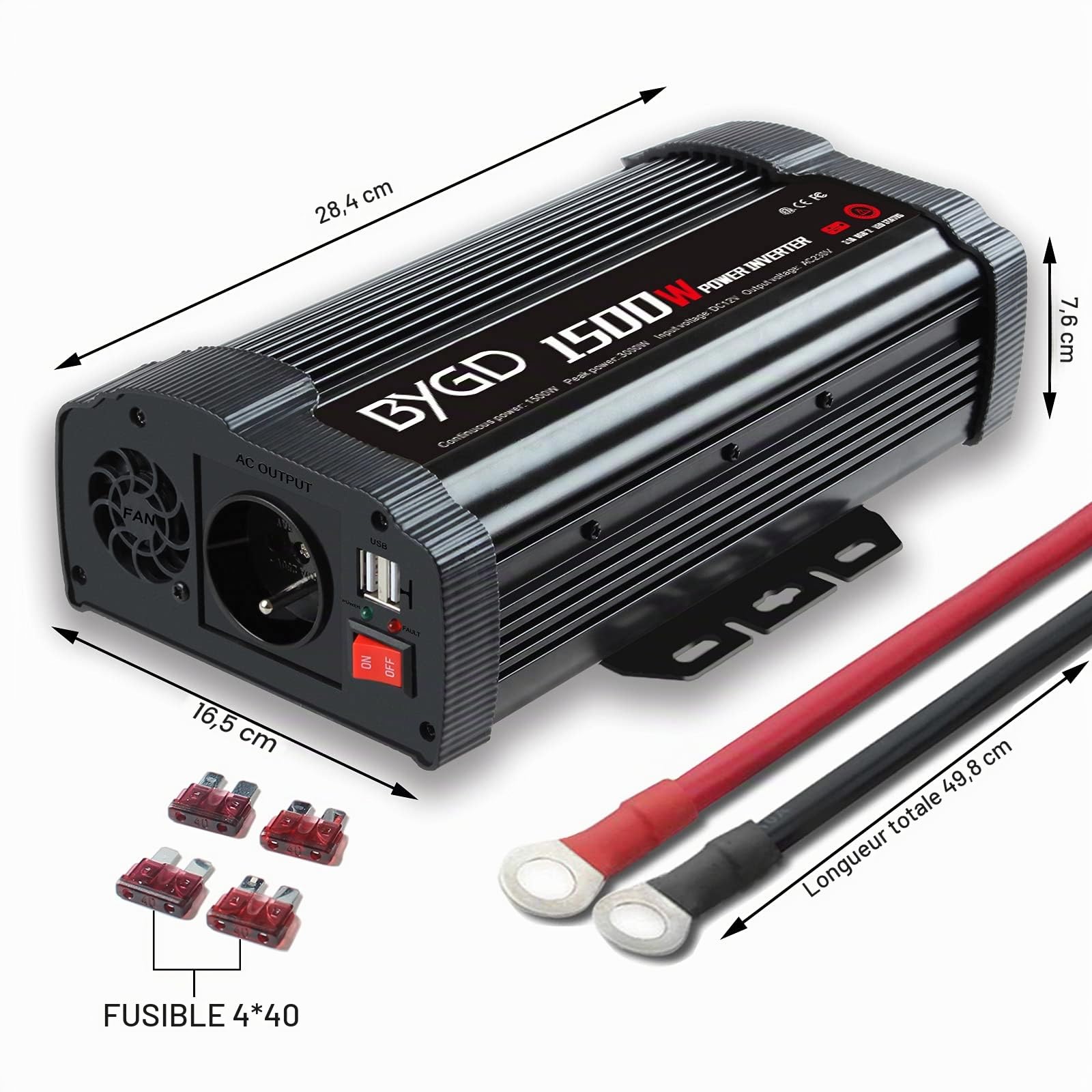 BYGD 1500W Convertisseur de Tension, 12V 220V 230V Onduleur de Voiture