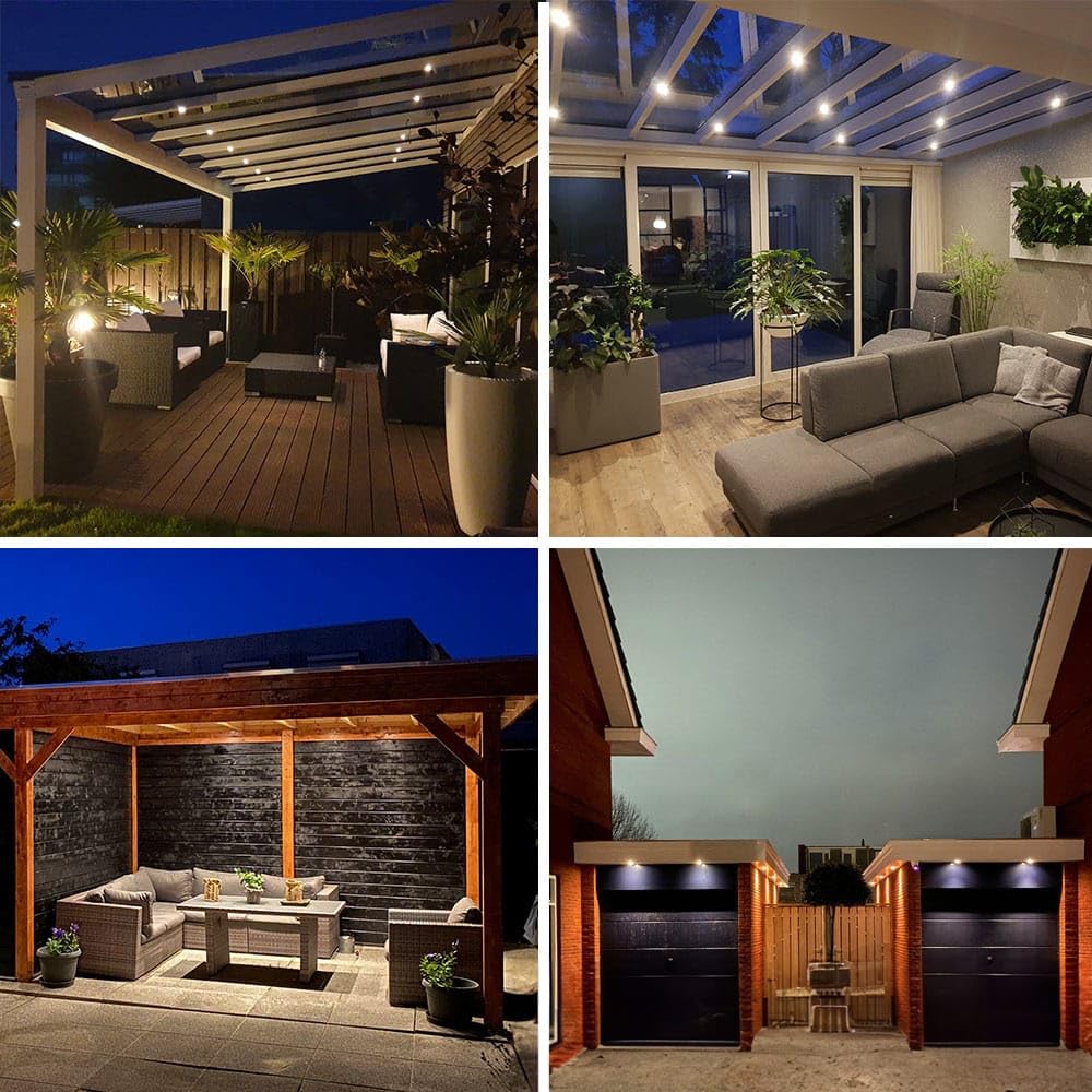 HOFTRONIC - Einbaustrahler Schwarz Feuchtraum Badezimmer 12V Terrassenüberdachung IP44 Wasserdicht | 4x3W 200 Lumen 2700K Warmweiß Dimmbar Schwenkbar Flach RF-Fernbedienung 3W Mini LED Einbaustrahler