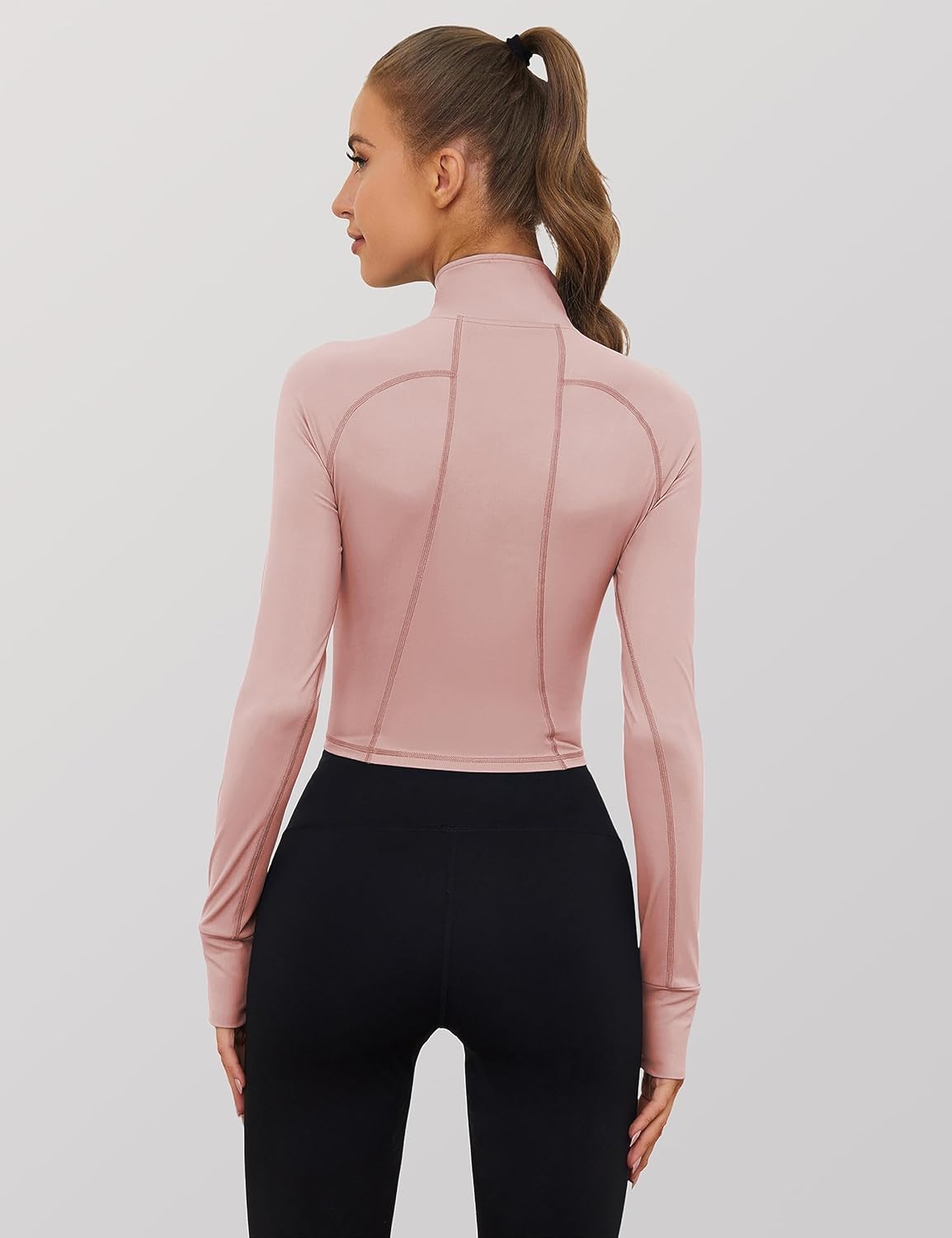 UANEO Long Sleeve Cropped Workout Tops for Women Gym Yoga Athletic Tops 1/2 Zip Jackets - Image 6