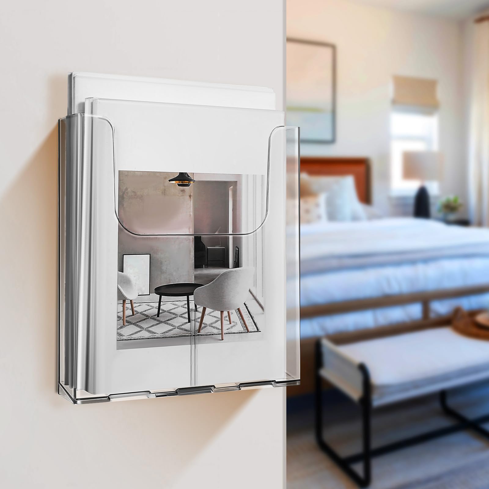 Levemolo Acryl Wandprospekthalter A4, 4er Set transparente Wandhalter für Flyer und Broschüren, mit Schrauben und Klebepads, für Büro und Empfang