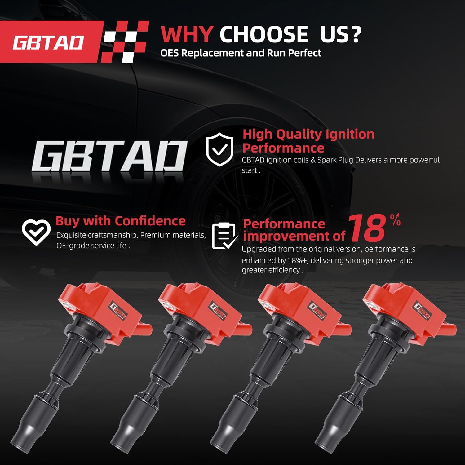 Set of 4 Upgraded Ignition Coil Pack for 2.0L 2.4L 2015 2016 2017 2018 2019 Hyundai Sonata Santa Fe Tucson Genesis Kia Optima Sorento, for Sportage Stinger Replaces UF764 273002GGA0