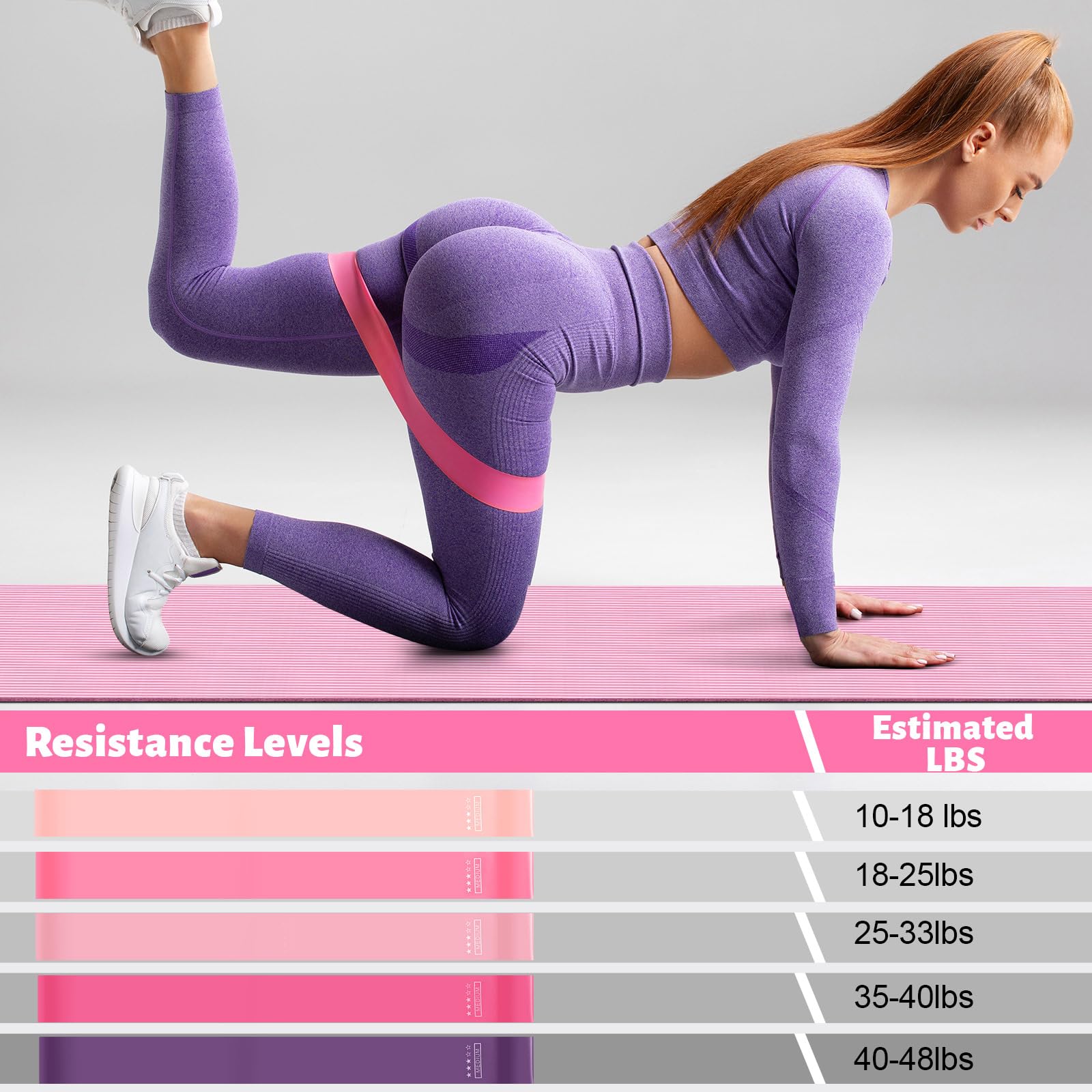 RoundFunny Set of 18 Pilates Ring Essential Kit for Women Pilates Ring and Ball Ankle Resistance Band Yoga Strap Socks Mat Arm Stretcher Latex Tube Gym Back Bag Exercise Equipment for Workout: Pink