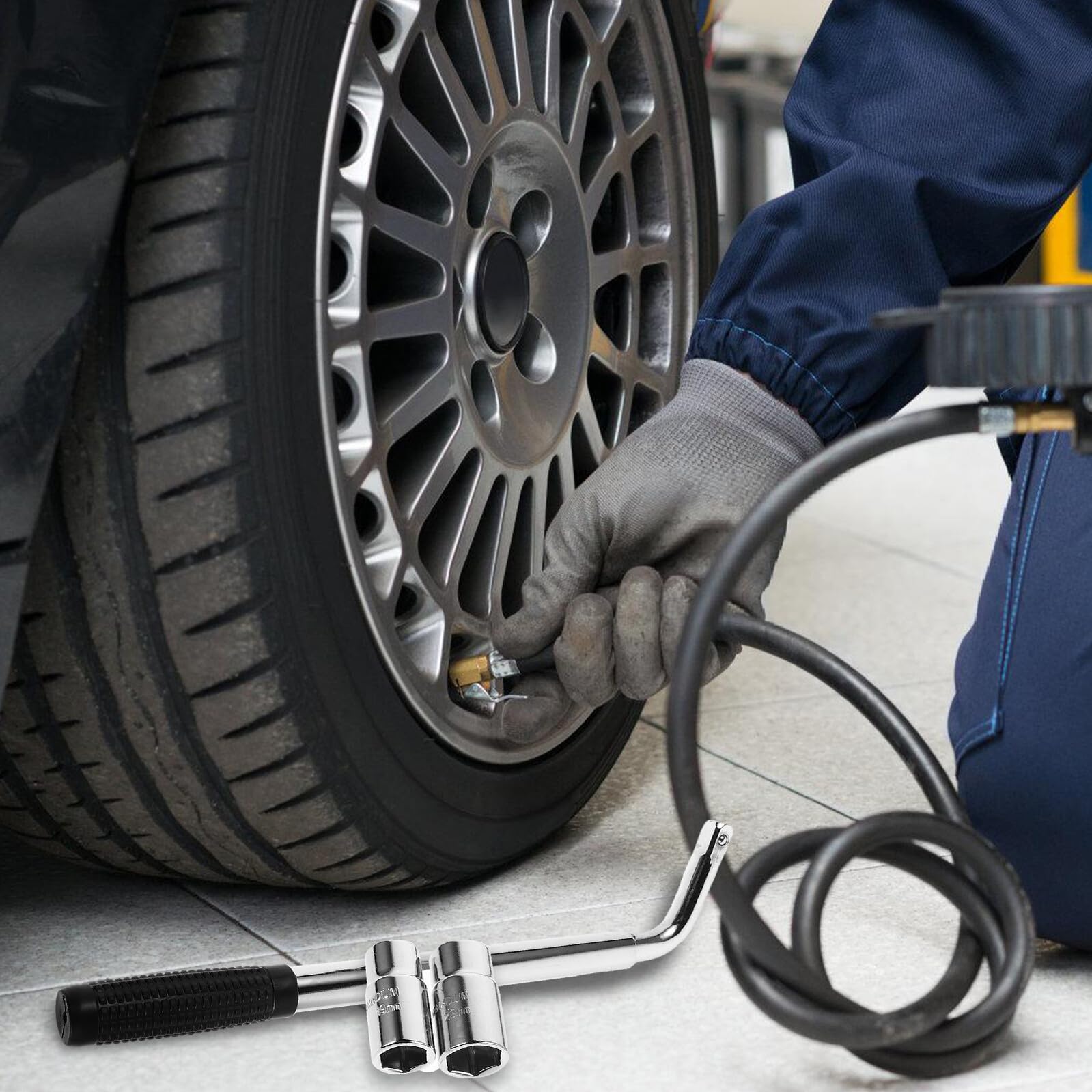 Strumento Sollevamento Auto Compatto con Chiave Cricchetto Integrata Maniglia per Cric Idraulico Accessorio per Veicoli e Piccoli Camion Leggero e Facile da Riporre