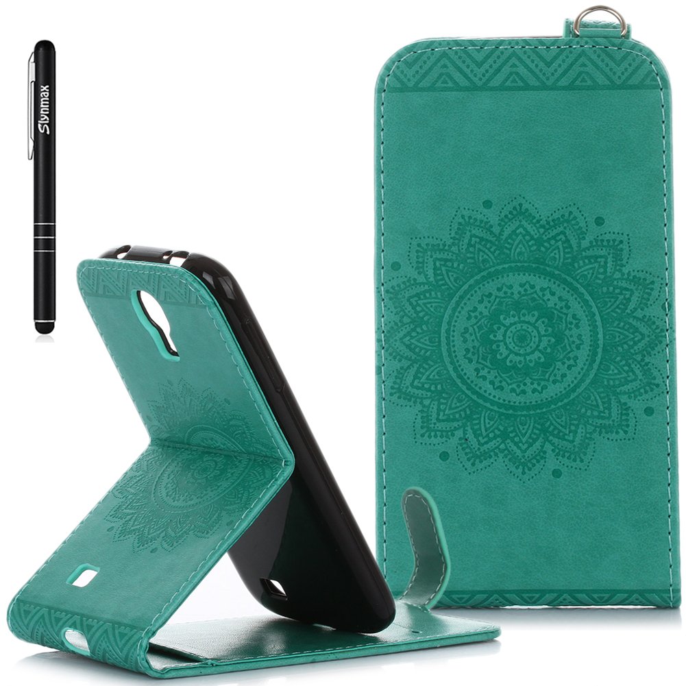 Slynmax Samsung Galaxy S4 Case,Relief Design Embossed Mandala Flip Ultra Thin Folio Wallet Leather Case Soft Silicone with Card Holder ID Slots Cash Pocket Magnetic Closure Durable ShockproofGreen