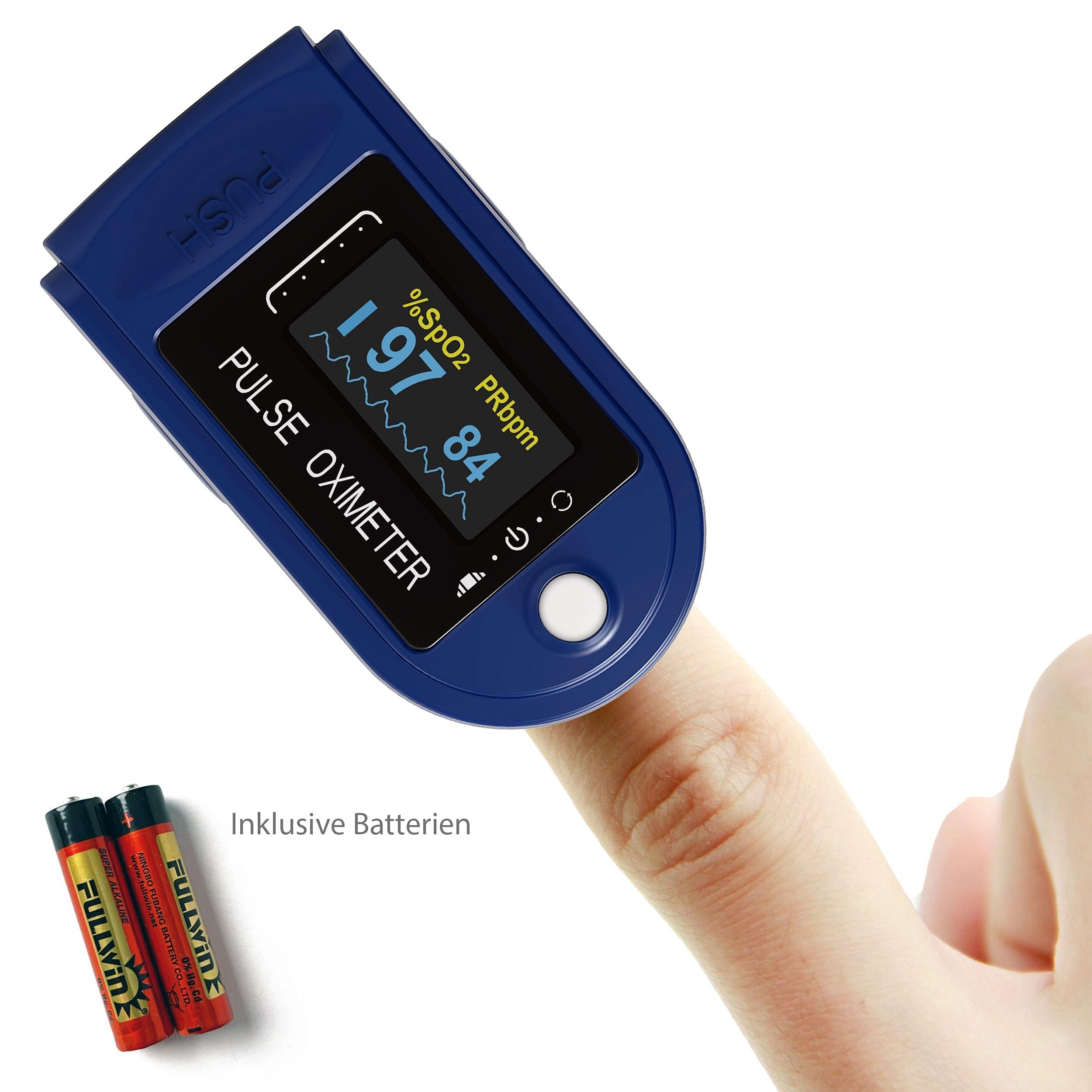Pulox PO-200 Solo Pulsoximeter Dunkelblau für SpO2 & Puls am Finger | Inklusive Batterien, komfortable Messwertkontrolle direkt am Finger für Zuhause, Reise und unterwegs