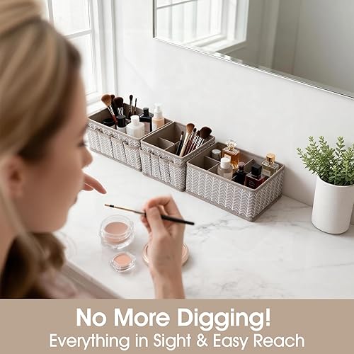 Miniatura 5 de VERONLY Contenedores de almacenamiento de cosméticos, organizador de maquillaje, caja de almacenamiento multifunción ajustable, divisor de cajón de