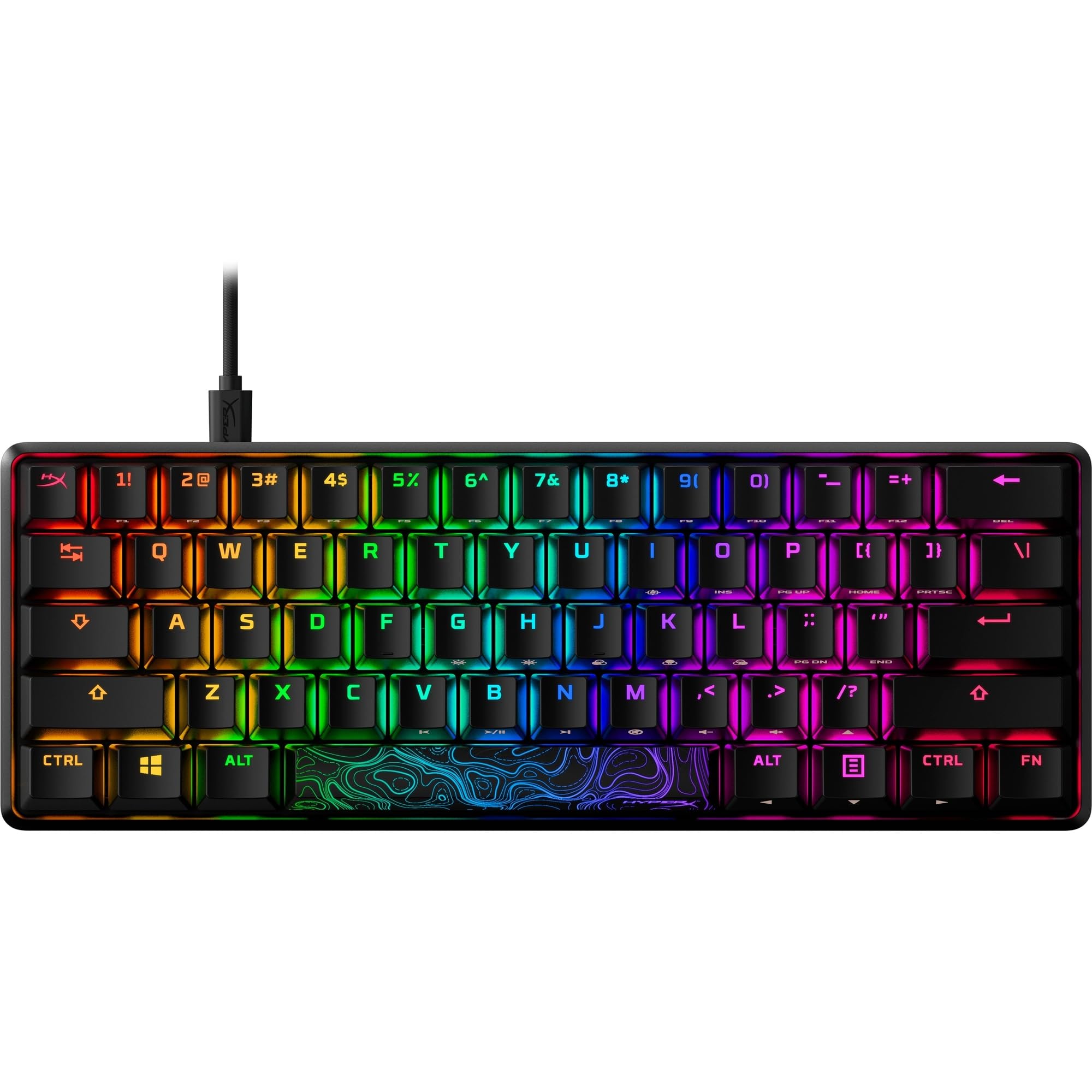 HyperX Alloy Origins 60, Tastiera Meccanica da Gaming Cablata, Illuminazione RGB, Telaio in Alluminio, 80 Milioni di Pressioni Garantite, Cavo USB-C, 3 Dispositivi Collegabili, Layout Inglese, Nera