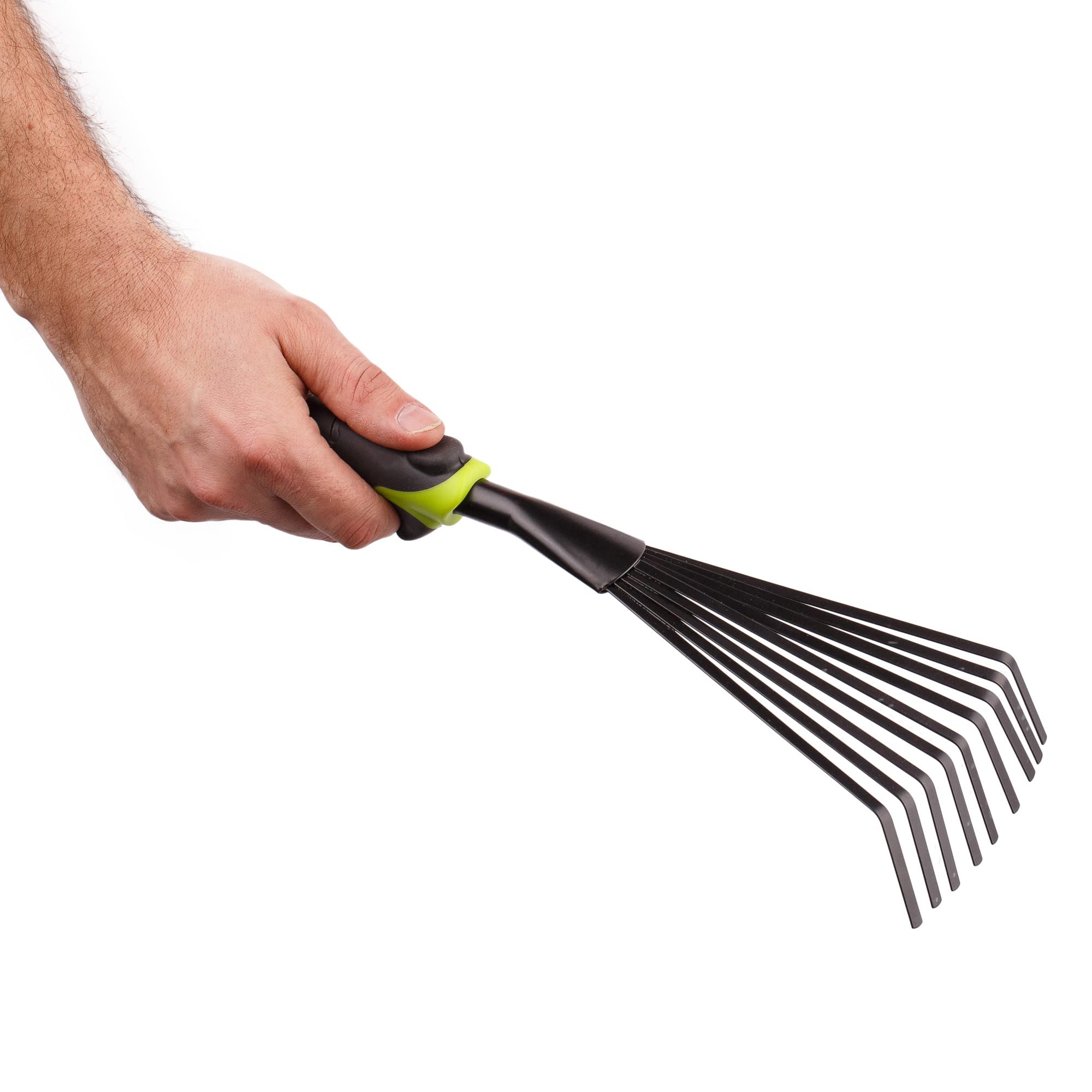 Mivos Rastrello a Mano Piccolo con 9 Denti Flessibili – Rastrellino a Ventaglio da Giardino per Foglie e per la Pulizia – Scopa per Prato in Acciaio – Larghezza 12 cm