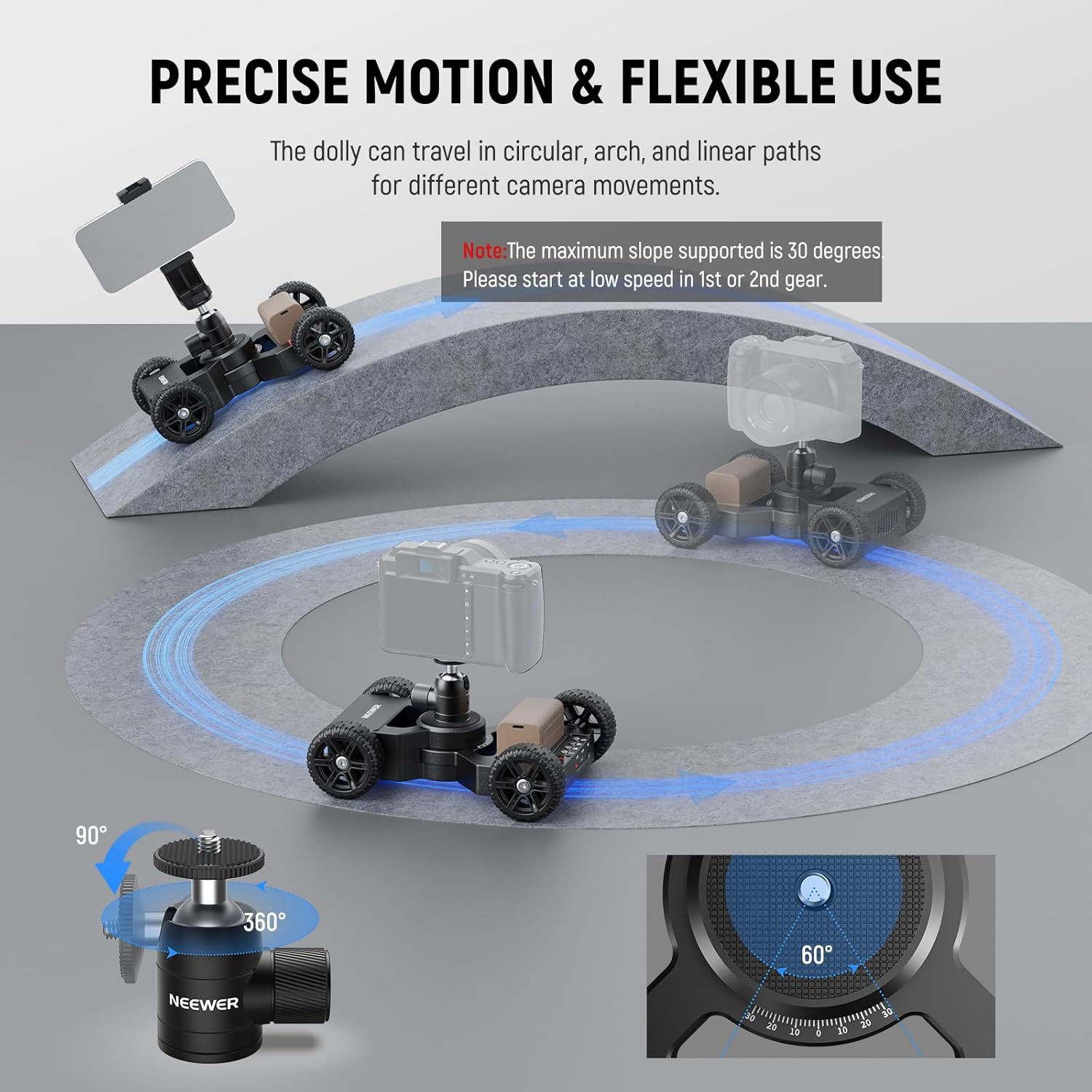 NEEWER DL400 Motorized Camera Slider Dolly App Control, Upgraded with Ultra Silent Dual Motor Drive, 5H Runtime Battery, Compatible with GoPro iPhone Android Samsung Smartphone DSLR Camera Camcorder