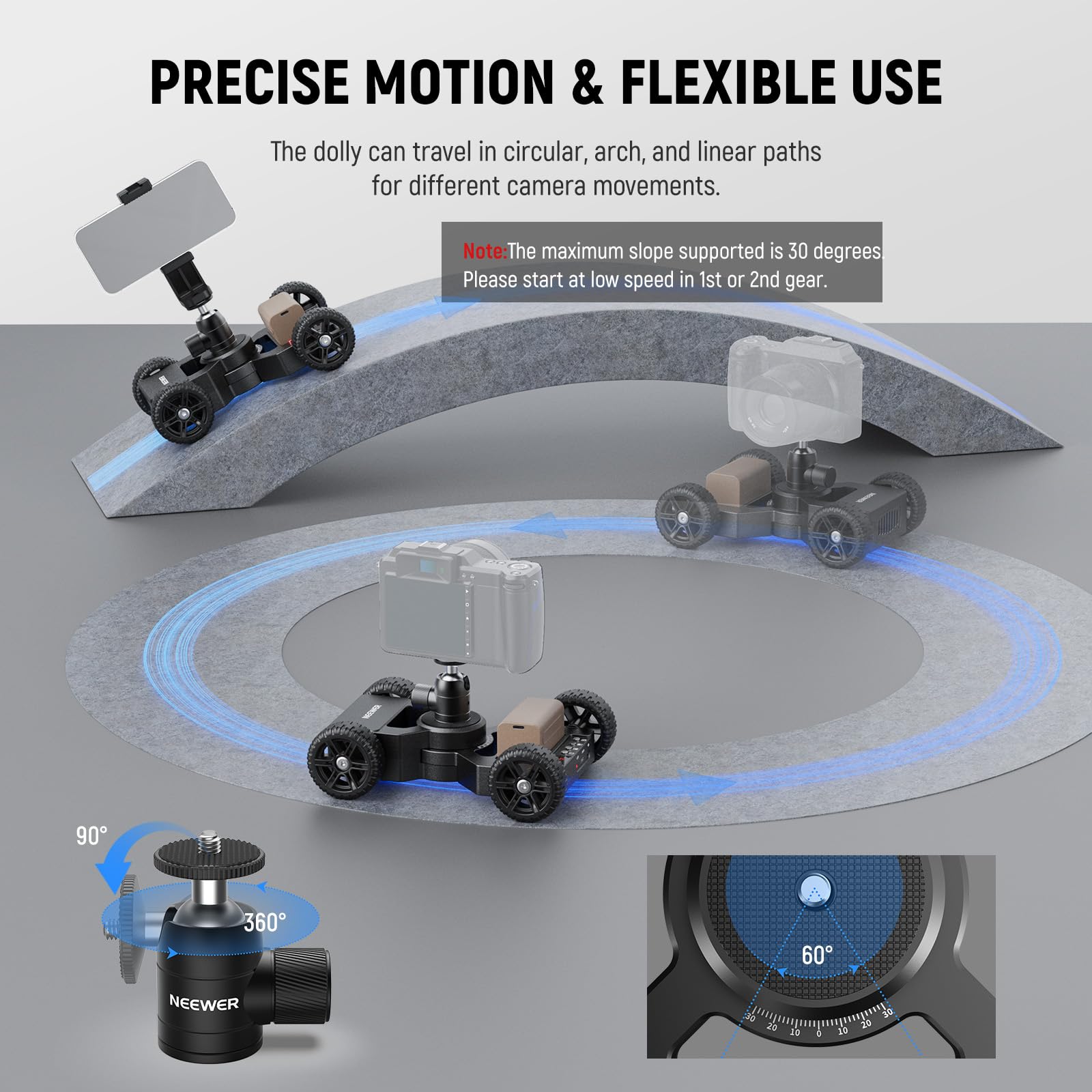 NEEWER DL400 Camera Slider Dolly Motorizzato, Controllo App, Aggiornato a Doppio Motore Ultra Silenzioso, Batteria 5 Ore, Compatibile con GoPro iPhone Android Samsung Smartphone DSLR Camera Camcorder