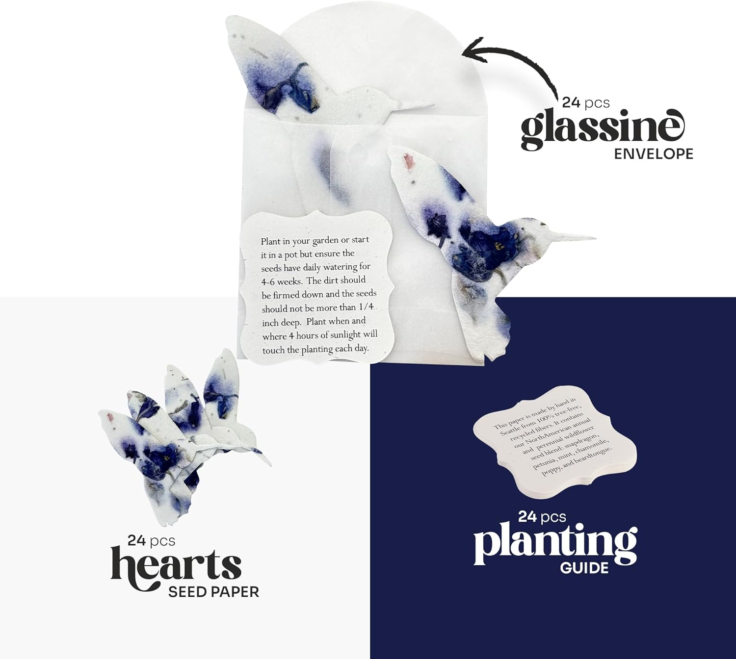 Set of 24 Purple Hummingbird Seed Paper – Writable & Plantable Wildflower with Envelopes & Planting Guides, Gift for Plant Lover, Use for Funeral, Memorial, & Celebration of Life