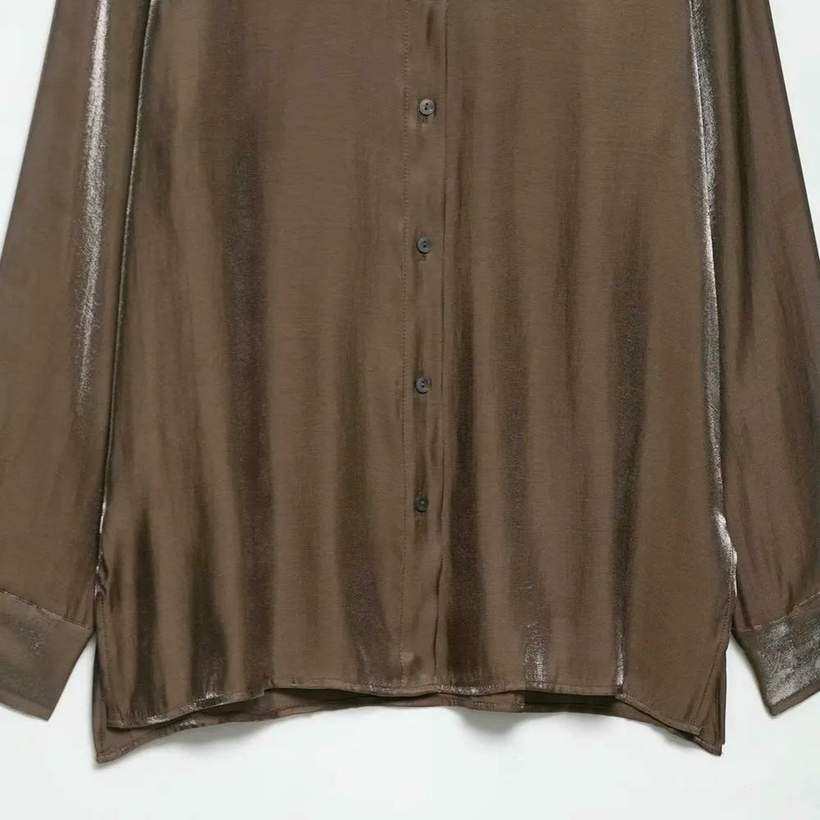 Chemisier Femme Chic et élégant Boutonné À Manches Longues pour Femmes, Chic, Marron, Fluide, Haut Féminin, Tenue Décontractée Élégante-comme Image-XS