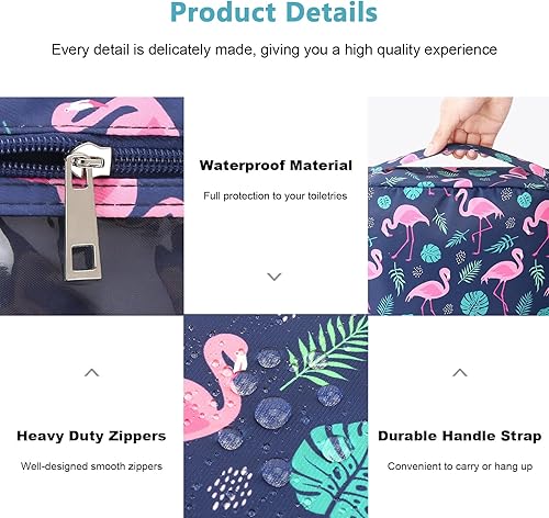 Miniatura 68 de Mossio Neceser colgante con gancho resistente, organizador de viaje grande portátil para maquillaje cosmético para hombres y mujeres Beige,Pájaro