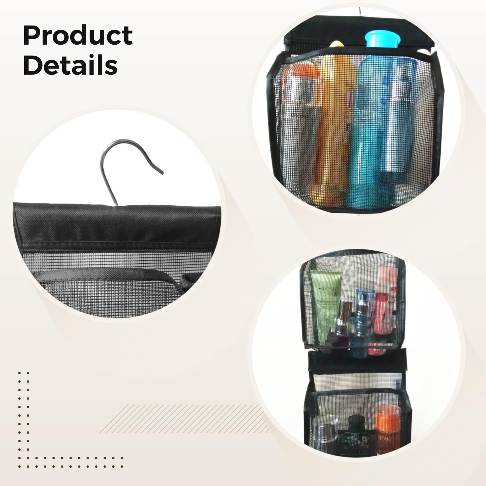 3 cesti da bagno sospesi in rete per doccia, organizer portatile per il bagno per dormitorio e appartamento, borsa portaoggetti da appendere per il bagno, con gancio per appenderlo facilmente