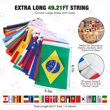 2026 Summer Soccer Match 48 Countries String Flag, Soccer Tournament National Flags Pennant Bunting Banner, World Flag for Soccer Party Supplies (1)