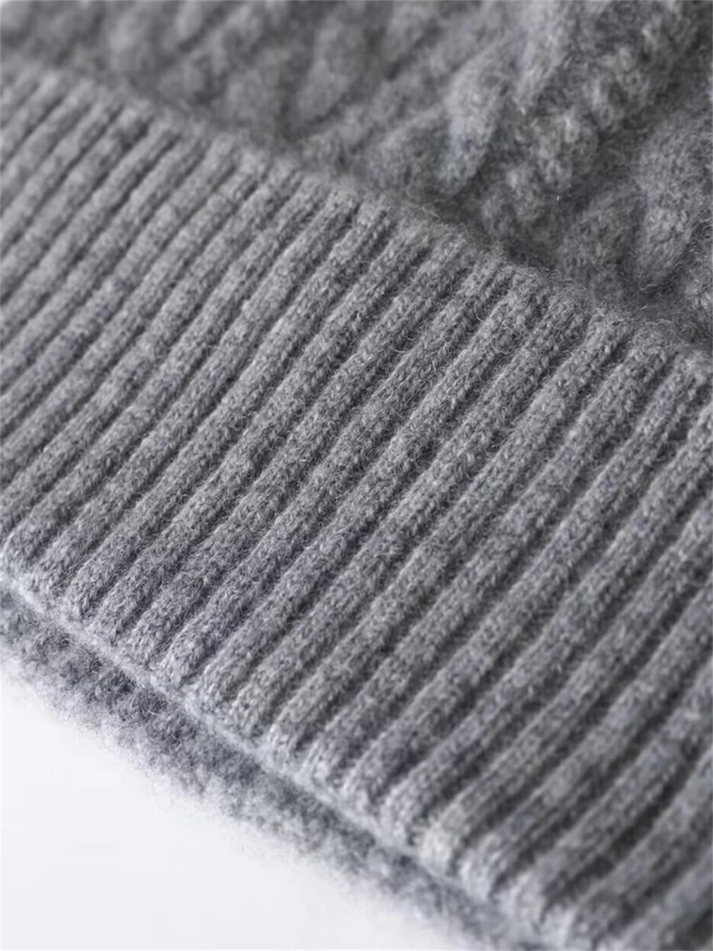 Kaschmir-Mischgewebe, Vintage-Stil, Zopfstrickmütze, einfarbig, weich, Strickmütze, Winter, warme Wolle, Totenkopfmützen
