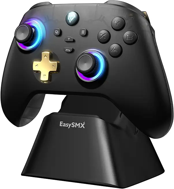 EasySMX D05 PC Controller mit Ladestation, Controller PC Wireless mit Hall Joystick & Hall Trigger, Bluetooth PC Controller für PC/Switch/Handy-Schwarz