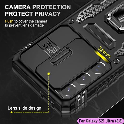 Miniatura 4 de Funda resistente para Samsung Galaxy S21 Ultra, protección híbrida de goma de doble capa de grado militar con protector de cámara deslizante,