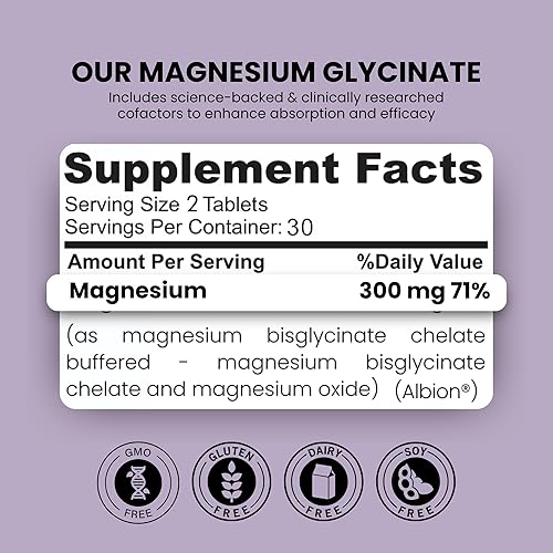 Miniatura 2 de Zaytun Halal Glicinato de magnesio 300 mg, alta absorción, sin gluten y gelatina, sin OMG, vegetariano, 60 tabletas, fabricado en Estados Unidos