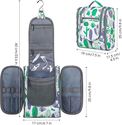 Miniatura 6 de Narwey Neceser de viaje colgante, organizador de maquillaje cosmético para mujeres y hombres, B-Cactus Verde