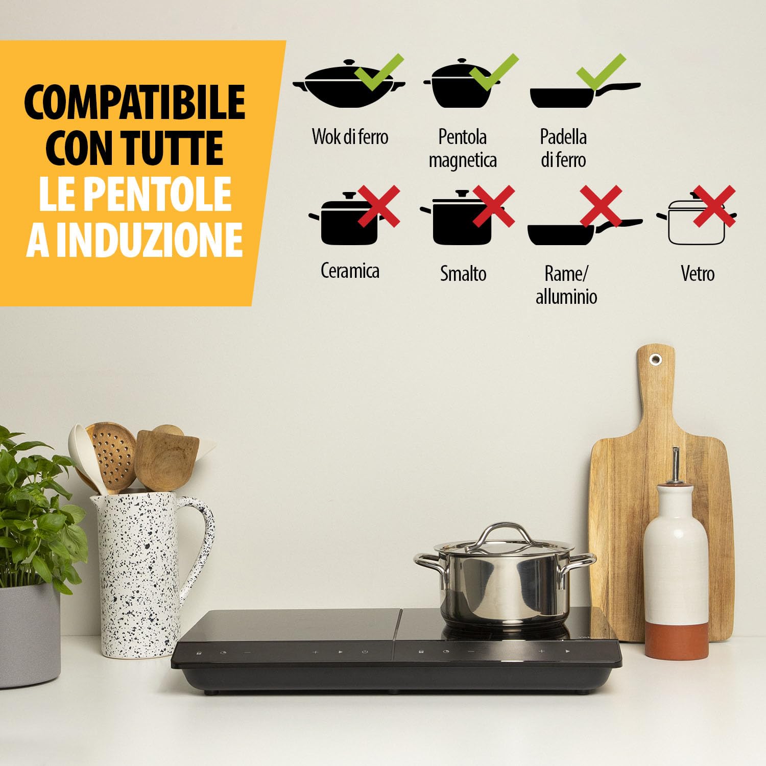 Tristar Fornello a induzione indipendente doppio, nuovo, ⌀19 e ⌀16 cm, 10 livelli di potenza, 3500 W, efficienza energetica, timer integrato, con protezione da surriscaldamento, IK-6162