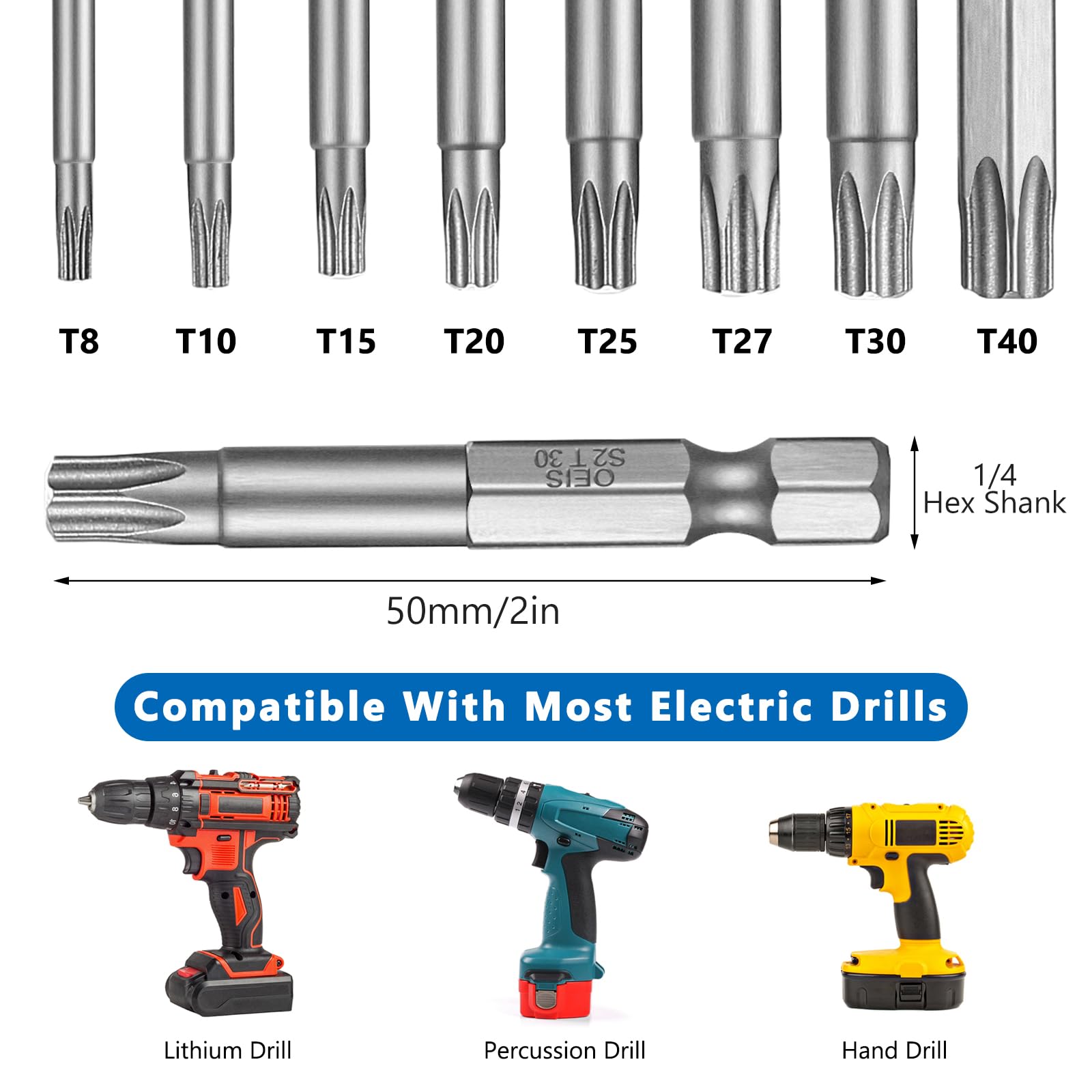 SPORTARC Torx-Schraubendreher-Bit Set – 8-teilig, 200 Mm Lang, Magnetisch, T8 Bis T40, 1/4 Zoll Sechskant