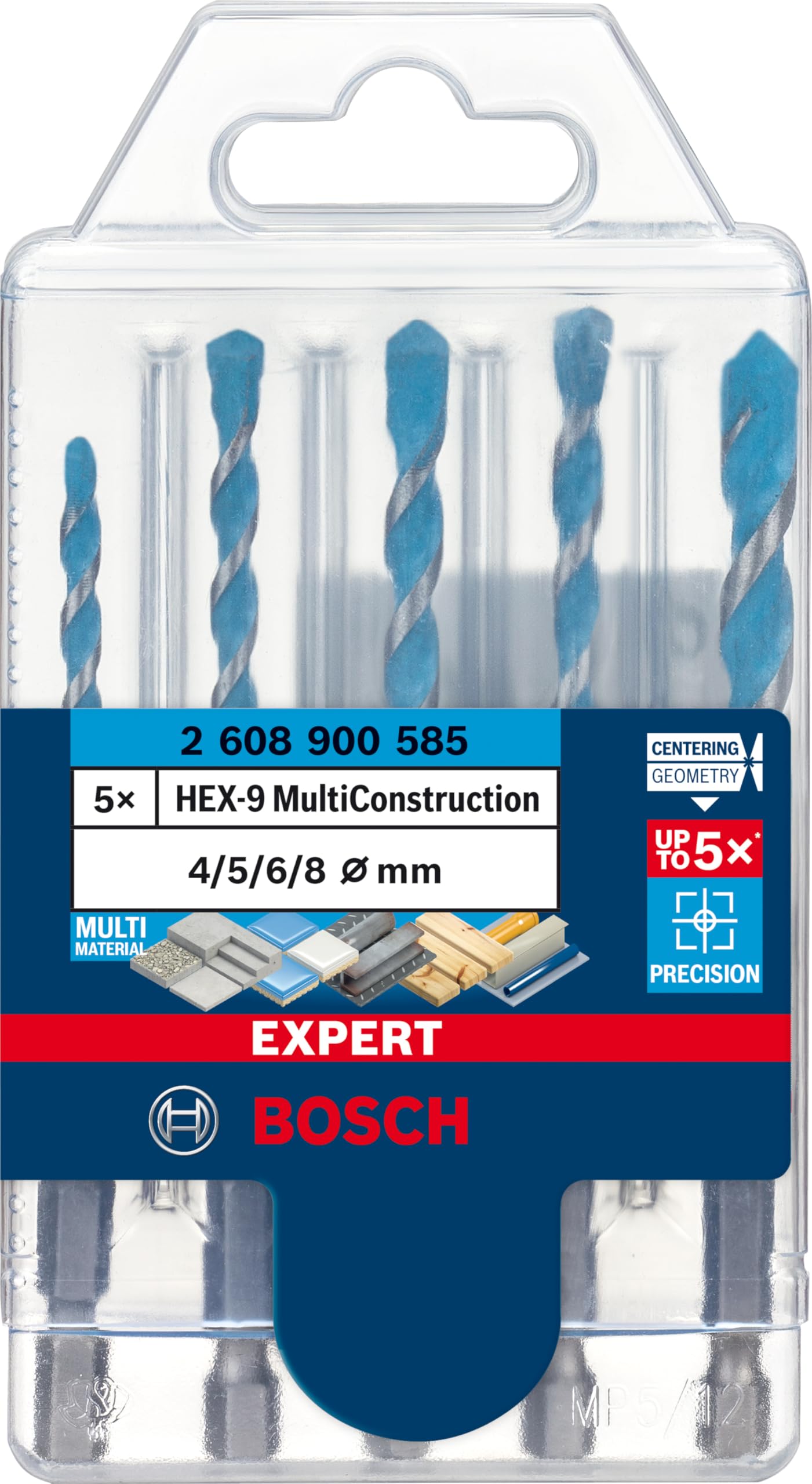 5x EXPERT HEX-9 Multi Construction Drill Bit Set (for Concrete, Soft tiles, Ø 4-8 mm, Professional Accessory Impact Drill/Driver, Rotary Drill/Drivers)