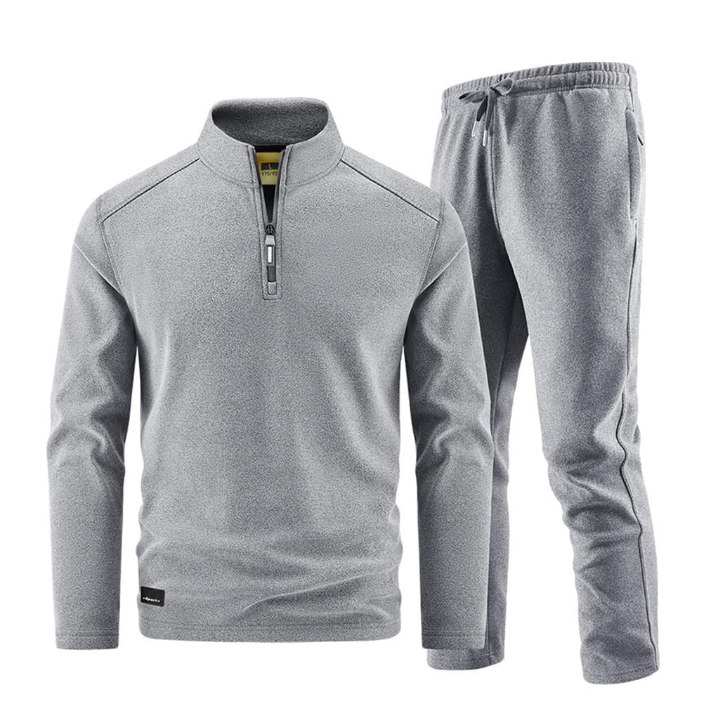 Męski dres 2-częściowy z polaru, ciepły, bluza z długim rękawem i ćwiartkowym zamkiem, spodnie dresowe, zestaw sportowy