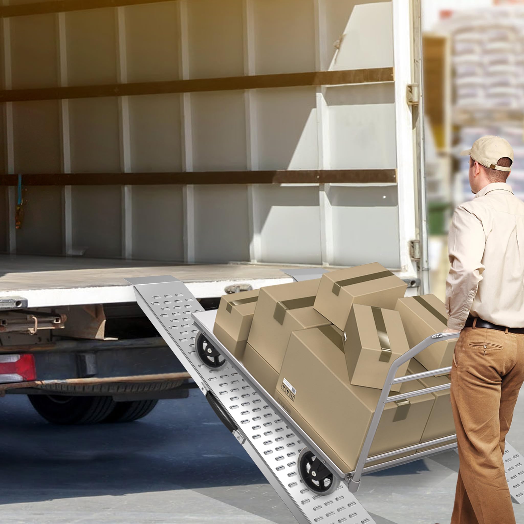 FIVMEN 2 rampas de carga para coches, 135 cm, 400 kg, capacidad de carga de aleación de aluminio, rampa para silla de ruedas, rampa de carga con superficie antideslizante y asa, rampa para escaleras