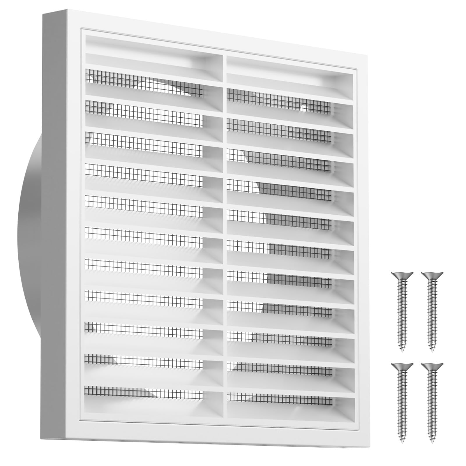 Hon&Guan 150mm White Louvred Wall Vent Grille 6 Inch External Air Vent Cover with Flyscreen for Tumble Dryer, Extractor Fan, Garage, Bathroom, Kitchen, Exterior Walls, Attic