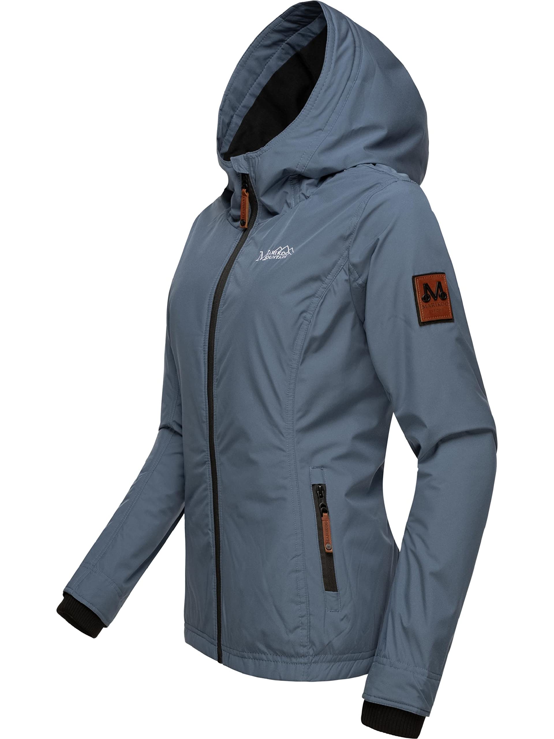 MARIKOO leicht gefütterte Damen Übergangsjacke kurz Outdoor-Jacke mit Jersey-Innenfutter und großer Kapuze Brombeere XS-6XL
