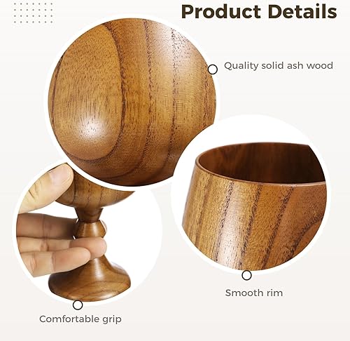 Miniatura 4 de 4 copas de vino de azufaifo, copas de madera vintage de 5.1 onzas, vasos medievales, cálculos de madera maciza, vasos retro para beber agua para