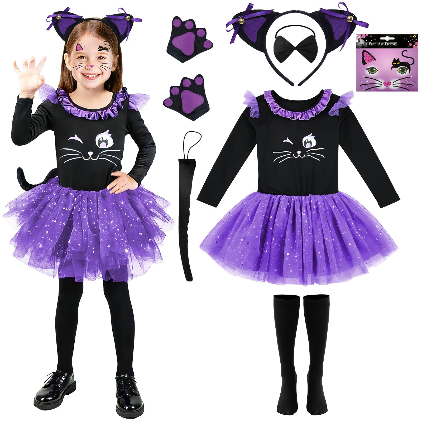 Girl's Carnival Costume – Cat Cosplay Animals, Dress Girl Cat Costume Costumes and Headband of Ears, Tail, Necklace for Carnival Party Costume Carnival