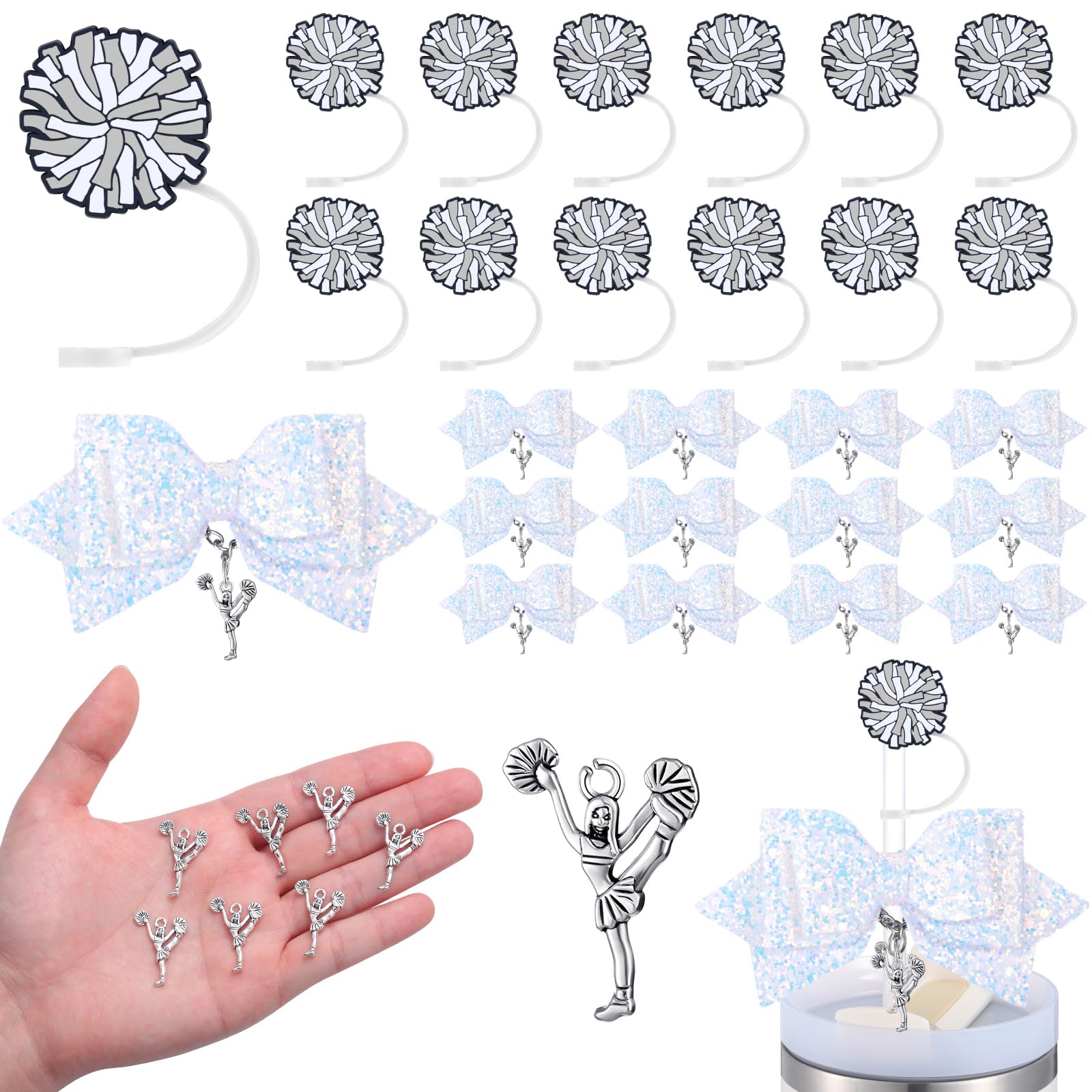 36 Pcs Cheer Gifts Bulk for Team, Silver Cheerleading Tumbler Accessories