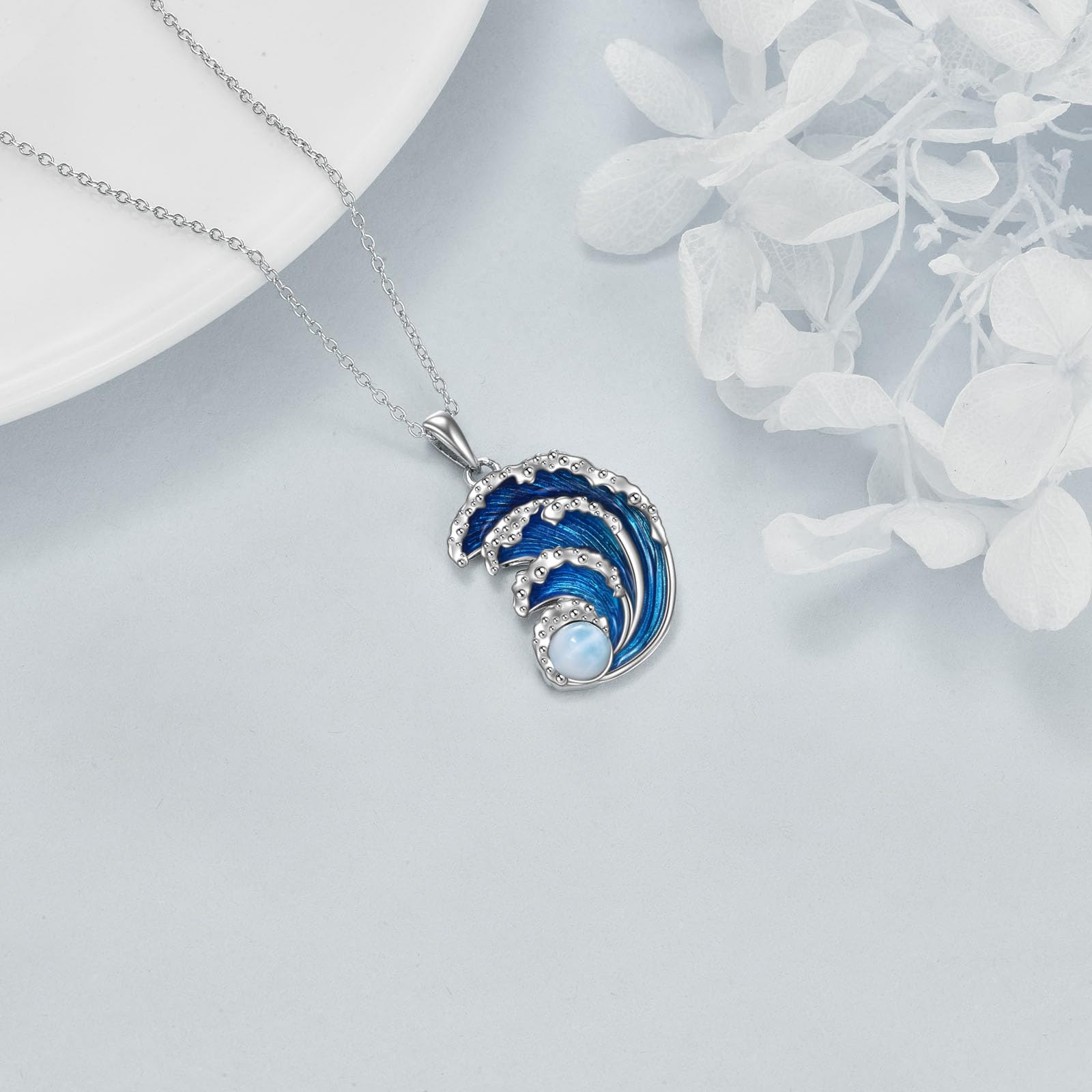AXELUNA Onda collana in argento Sterling con ciondolo a forma di onda dell'oceano collana gioielli da spiaggia collana girocollo per donne uomini regali di Natale, 29.5mm x 17.2mm, 20-Zoll-Kette