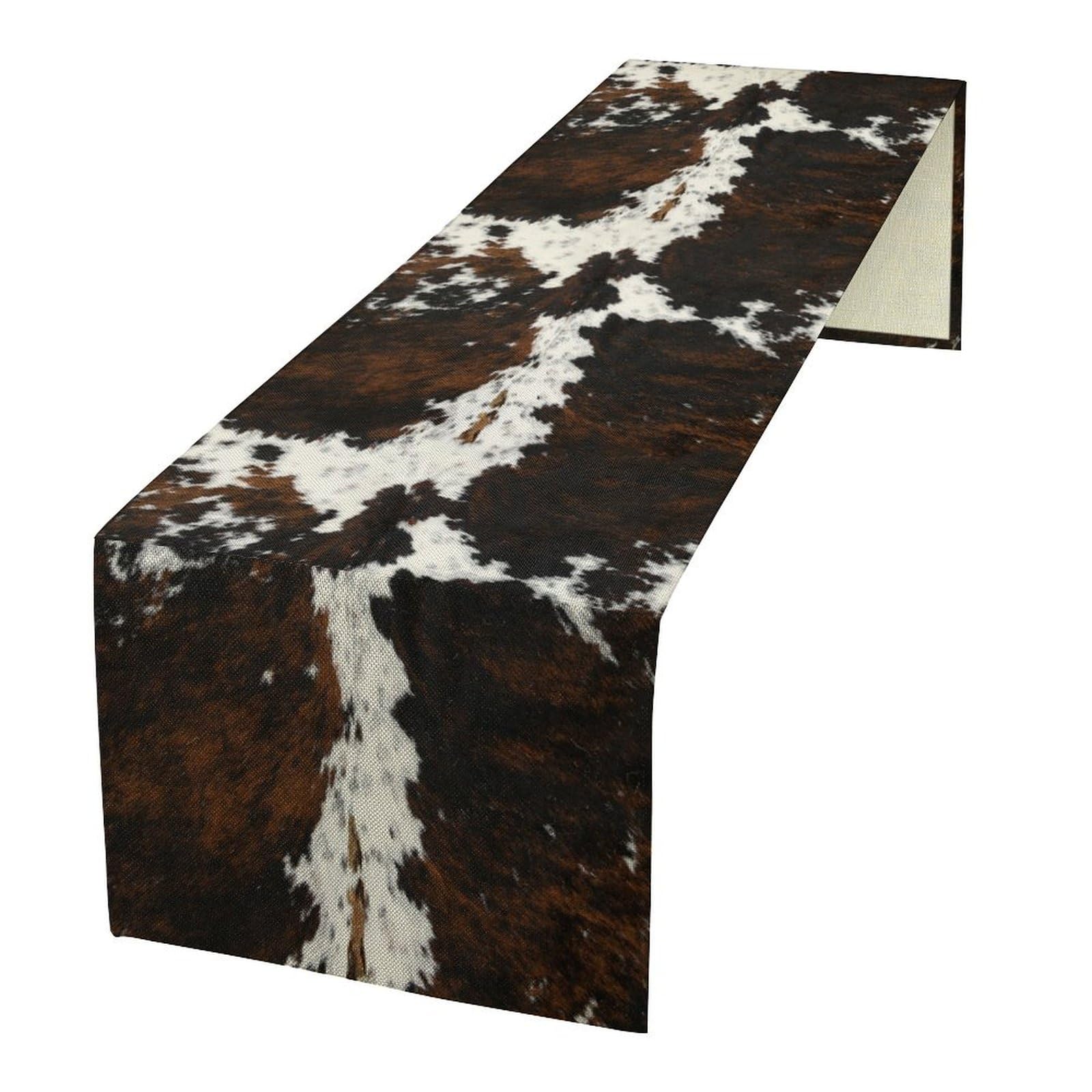 Vintage Cow Print Table Runner, Rustic Cottage Country Farm Animal Fur Skin Pattern Western Style Black Brown Cowhide Print Dinner Runner for Home Kitchen Dining Table Decoration 13x36 Inch