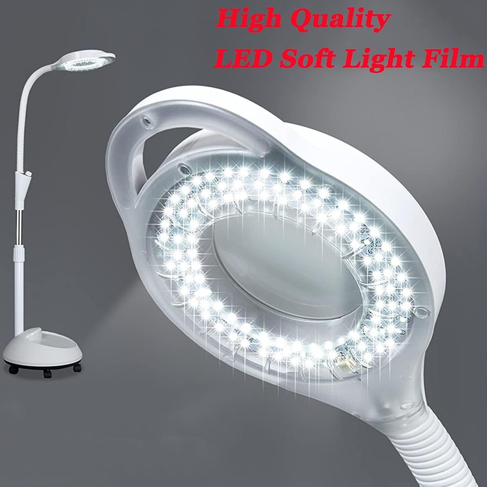 Lampara Led Pie Estetica Lampara Estetica Con Lupa Lupa Estetica Profesional Lámpara De Trabajo 8 X Aumento Lámpara De Pie Flexible Brazo De Altura Ajustable Con Soporte Con Ruedas Color Blanco