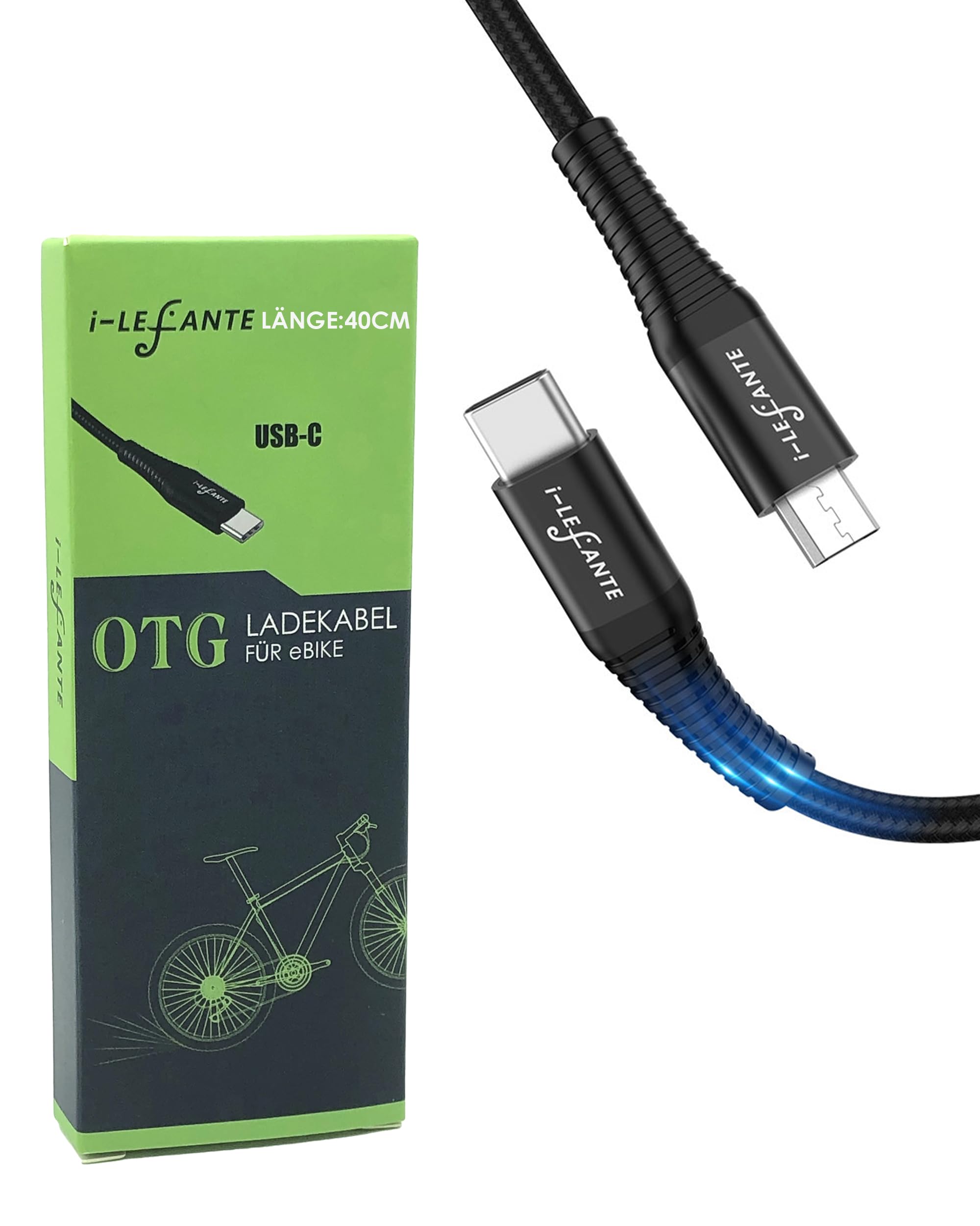 i-LEFANTE eBike Ladekabel für Bosch Intuvia, Kiox, Nyon (alt) E-Bike Display 40 cm Länge OTG Funktion Micro USB auf USB C für Fahrradcomputer -1er stück