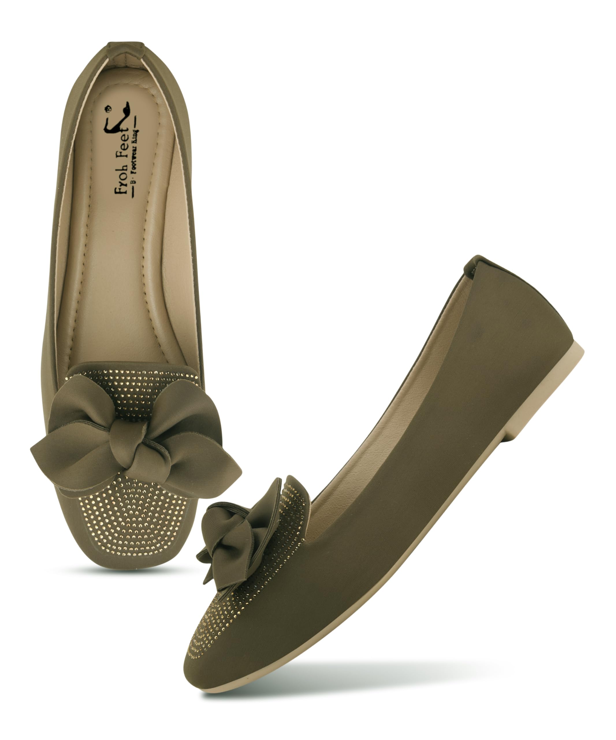 Froh Feet Women’s Trendy Square Toe Loafers Featuring a Micro-Studded Vamp and Large Decorative Fabric Bow-picture-28