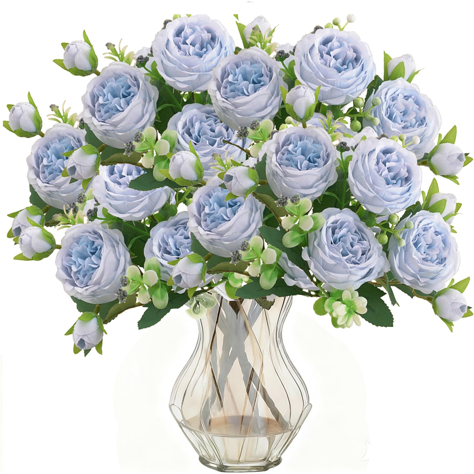 YELYAN 2 Pack Fake Peony Artificial Flowers White Flowers Silk Peonies Bouquets for Wedding Home Birthday Party Arrangment Garden Decoration (5T-BLUE)