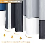 BTTN Fabric Shower Curtain - Geometric Linen Textured Shower Curtain Set with 12 Hooks, Water Repellent, Machine Washable, Modern Decorative Cloth Shower Curtains for Bathroom, Navy Blue, 72W x 72L