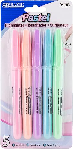 BAZIC - Resaltador pastel de colores surtidos, estilo de bolígrafo, punta de cincel, resaltadores de línea fina ancha, marcador para colorear sin