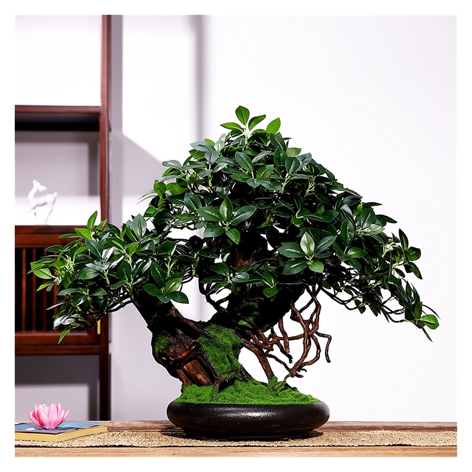 NGDFGR Handmade Living Room Simulation Plant Bonsai Indoor Large Fake Flower Tv Cabinet Porch Green Plant Fake Tree Potted Ornament Decoration Gift Fake Plant,A