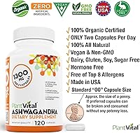 Vista 3 de Plantvital Cápsulas orgánicas de Ashwagandha con pimienta negra de 1300 mg – 120 cápsulas veganas para una respuesta normal al estrés, sueño normal