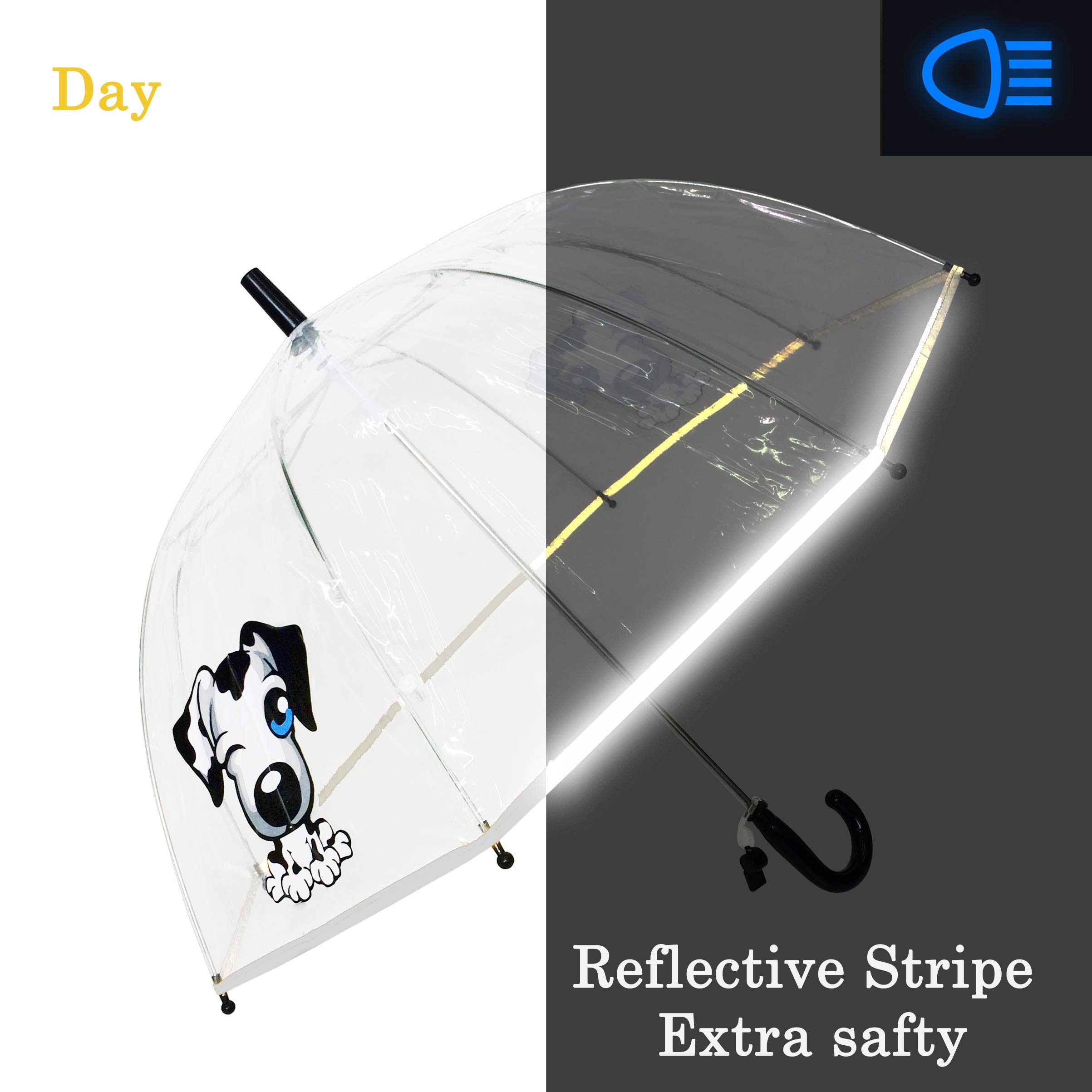 SMATI SMARTBULLE Parapluie Enfant Transparent Cloche - Bordure Fluorescente & SMARTBULLE Parapluie Long Transparent – forme Cloche ; Solide ; Ouverture automatique ; Diamètre=85cm