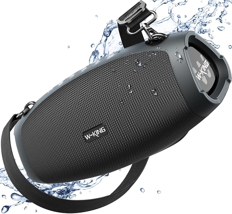 parlante Bluetooth W-KING, parlantes portátiles ruidosos para exteriores IPX6 de pico de 120 W | Boombox inalámbrico Bluetooth, parlante grande impermeable para fiestas, radiadores pasivos triples de 70W: graves profundos/Subwoofer * 2, 42H, TF, EQ