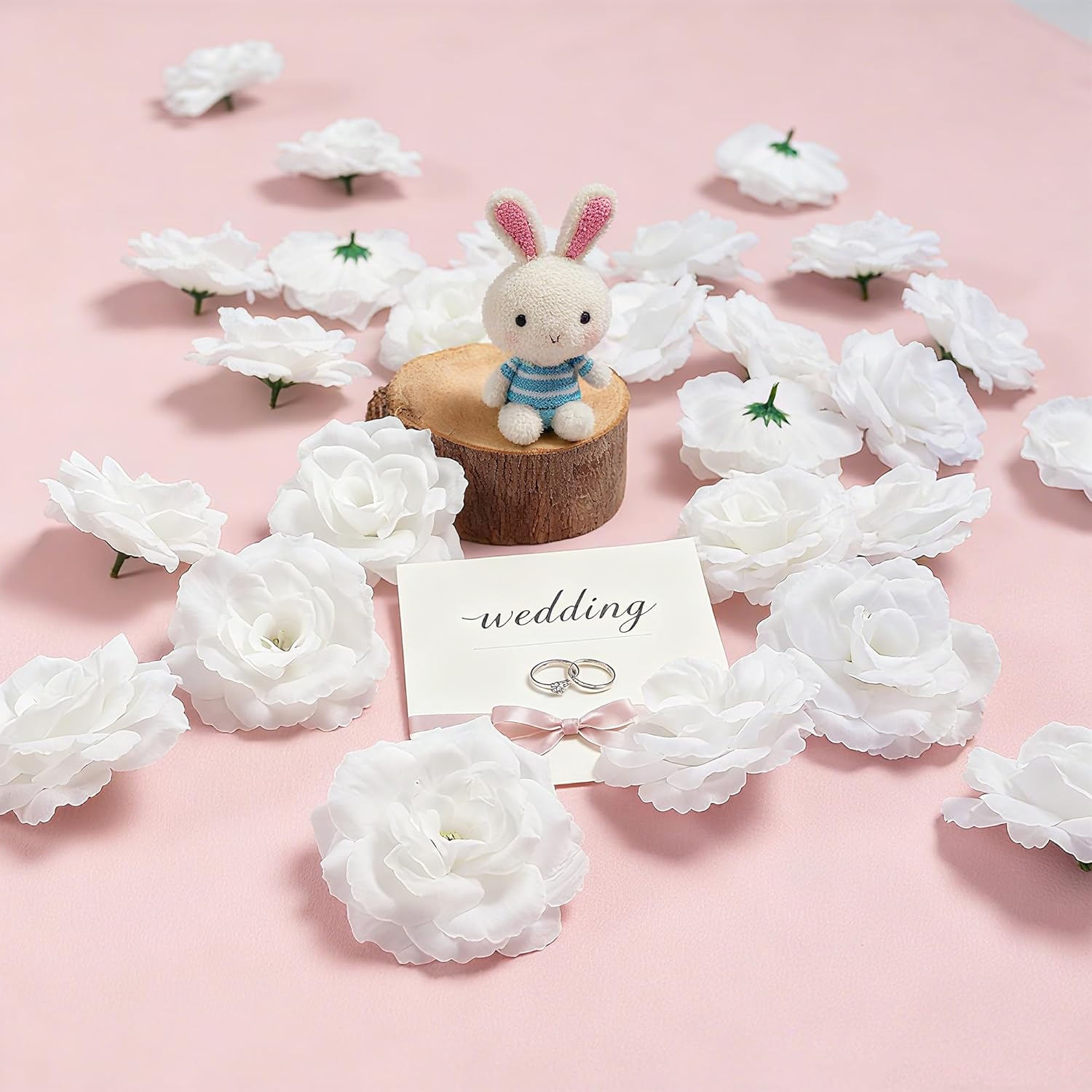 Rose Artificial Flowers, 50Pcs White Roses Head Flowers Bulk with Stem, 3 Inches Silk Rose Fake Flower Head for Wedding Party Home Decor DIY Baby Shower Centerpieces Tables Decoration(White) - Image 9