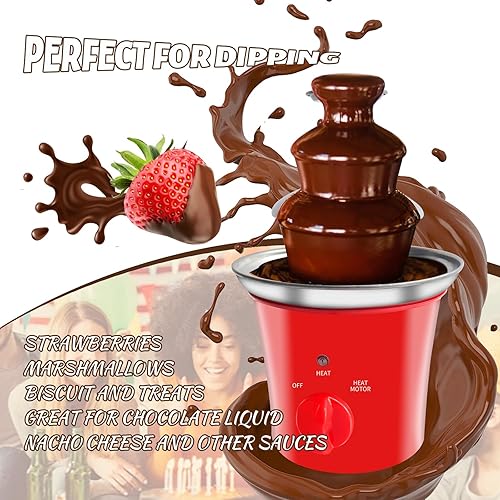 Vista 5 de Máquina Mini Fuente de Chocolate Eléctrica Pequeña Fuente de Fondue de Chocolate para Fiesta para Caramelos Mantequilla Queso (Rojo)