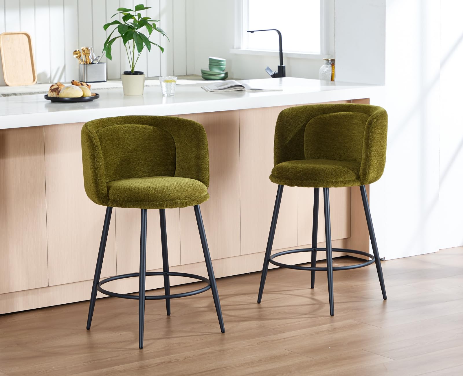 Lot de 2 Tabourets de Bar, Double Dossier&Confortable, Vert